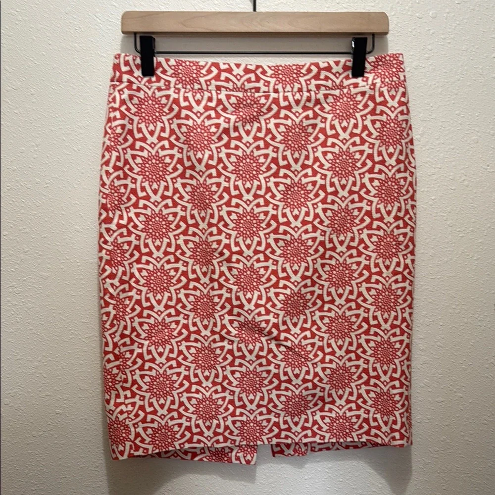 J.Crew Coral and White Patterned Women's Skirt, Size 4